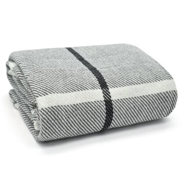 Velosso Modern Chic Minimalist Style Cotton Throw, Pure Natural Fibres Woven Blanket In Subtle Stripe - 50Cm X 60Cm - Grey And Ivory
