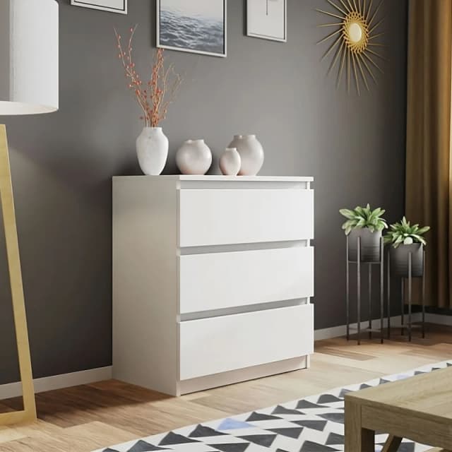 LUXURY LIFE Carlton Matt Chest of Drawers 3 Drawer Cabinet in White White Unisex