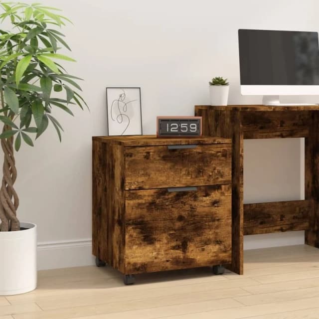 Vidaxl Mobile File Cabinet With Wheels Smoked Oak 45X38X54cm Engineered Wood, Brown 817135