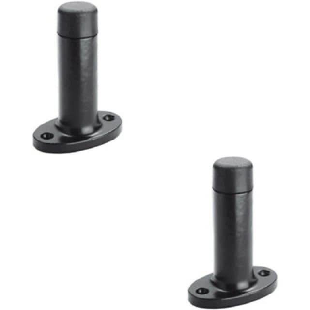 Loops 2x Wall Mounted Doorstop Cylinder on Oval Rose Rubber Tip 75mm Black Antique Black