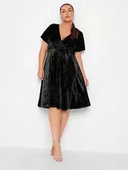Yours Velvet Wrap Skater Dress, Black, Size 16, Women