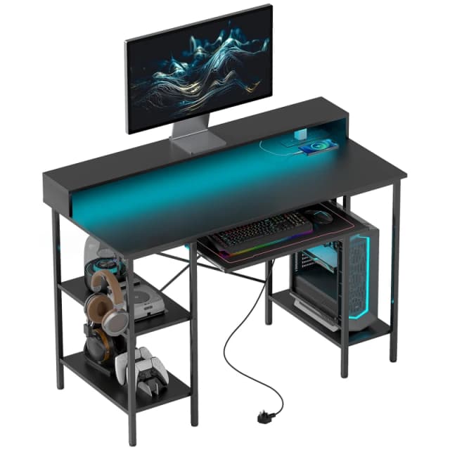 HOMCOM Gaming Desk with Monitor Stand and Sliding Keyboard Tray Black 920-093V70BK