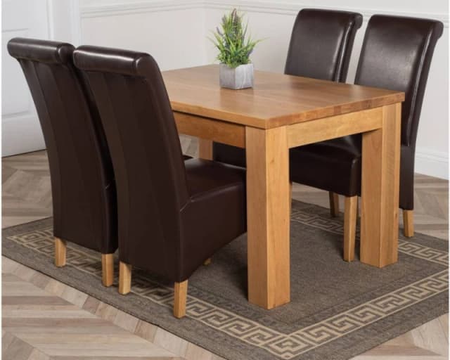 Thats Furniture Dakot 127 x 82cm Oak Small Dining Table & 4 Montana Leather Chairs in Brown Size: 127 x 82cm Brown Unisex 127 x 82 cm
