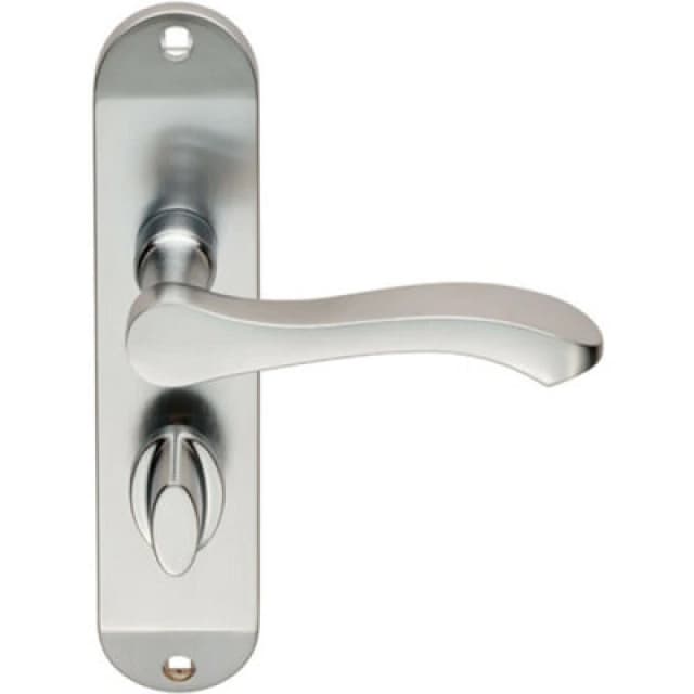 Loops PAIR Scroll Lever Door Handle on Bathroom Backplate 180 x 40mm Satin Chrome Multi