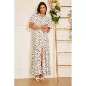 Yumi White Botanical Floral Maxi Dress - White