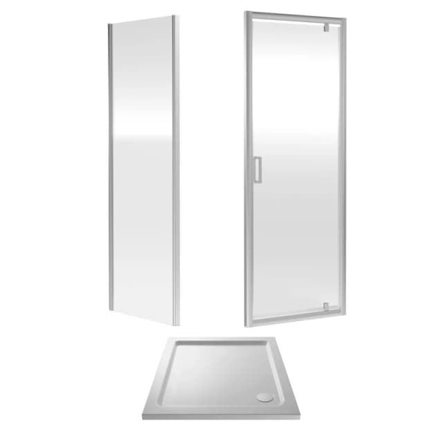 Balterley 6mm Glass Pivot Shower Door, Side Panel and Shower Tray 760mm White