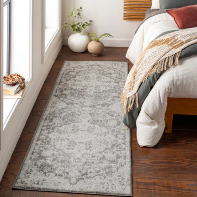 Livabliss Vintage Oriental Boho Charcoal Lou Runner Rug 80 X 220 Cm - Easy Care, Non Shedding, Ideal For Hallway Or Beside The Bed