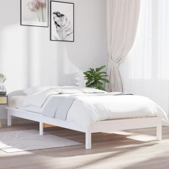 Vidaxl Bed Frame White 90X190 Cm Single Solid Wood Pine, White 820572