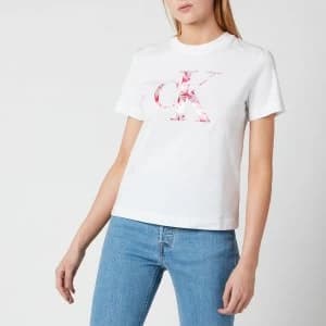 Calvin Klein Jeans Womens Satin Bonded Filled Ck T-Shirt - Bright White/Marble - M