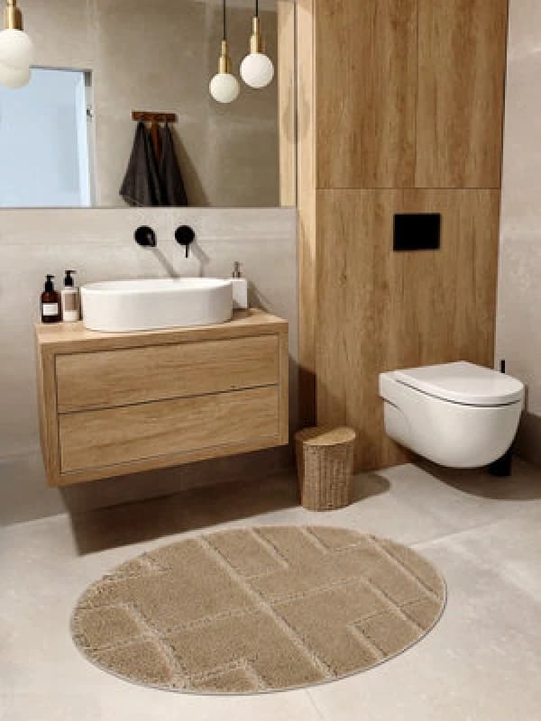 RugsX Bathroom Rug Supreme Circle Lines, Non-Slip, Soft - Beige Circle 100 Cm