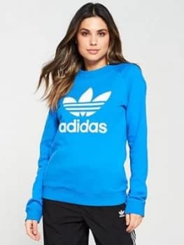 adidas Originals Trefoil Crew Sweat - Blue, Size 18, Women