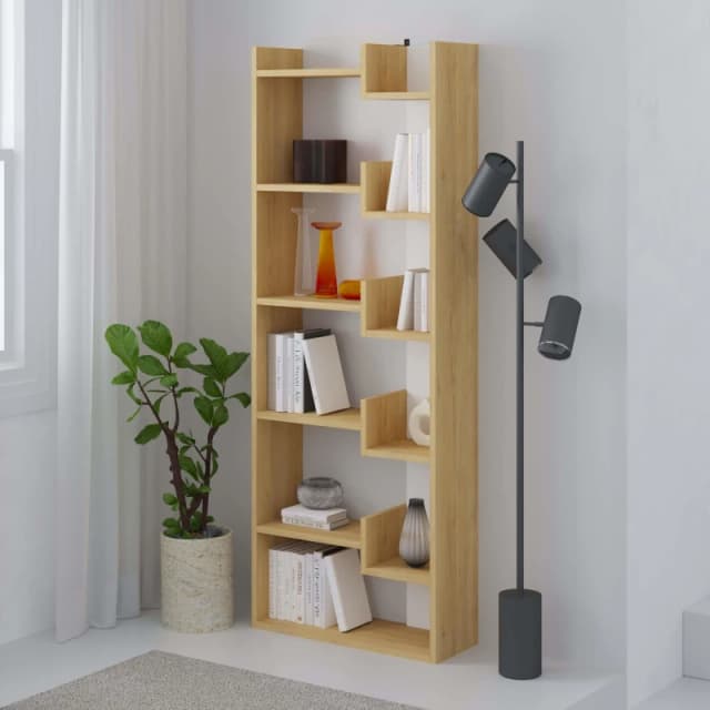 DECORTIE Decortie - Oppa Modern Bookcase Display Unit Tall 162.4cm - Oak / White - Oak M.KT.02.11151.13