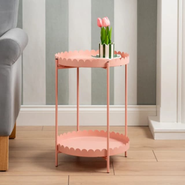 SO'HOME Marcie Round Scalloped Edge Side Table Peach Pink ONE SIZE