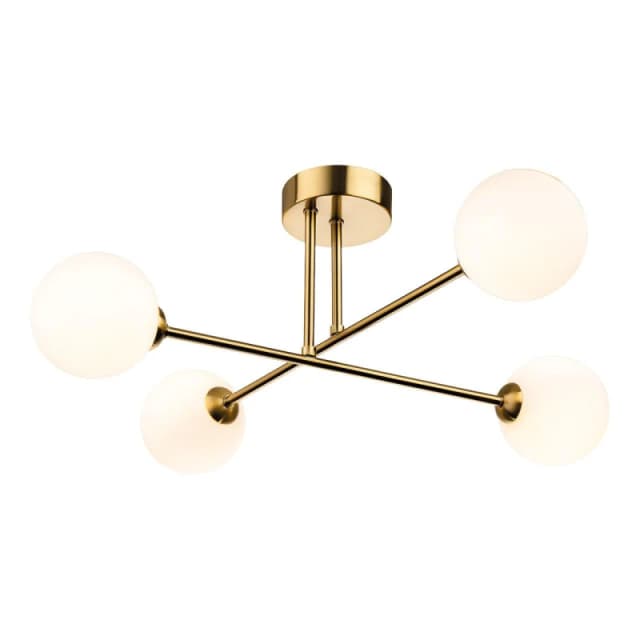 Firstlight Lando 4-Light Semi-Flush Ceiling Light Opal in Brushed Brass