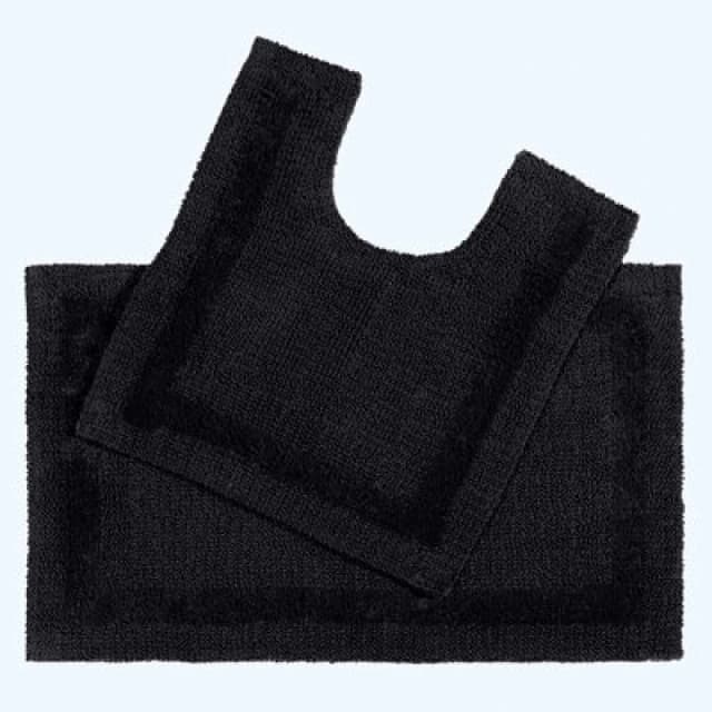 Homescapes Luxury Reversible Cotton Bath Mat Set - Black