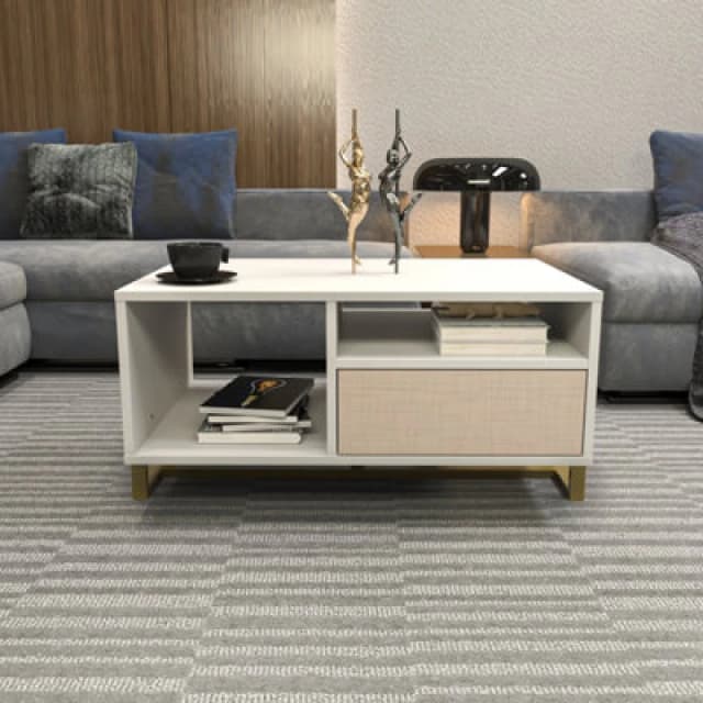 Decorotika - Utopie Modern Coffee Table With Cabinet - White And Beige, Multi UTP35CT03