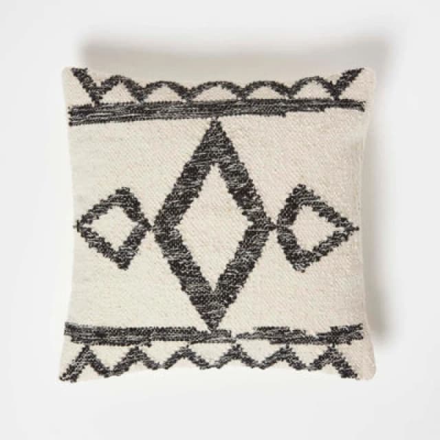 Homescapes Koba Handwoven Traditional Black & Cream Cushion Cream