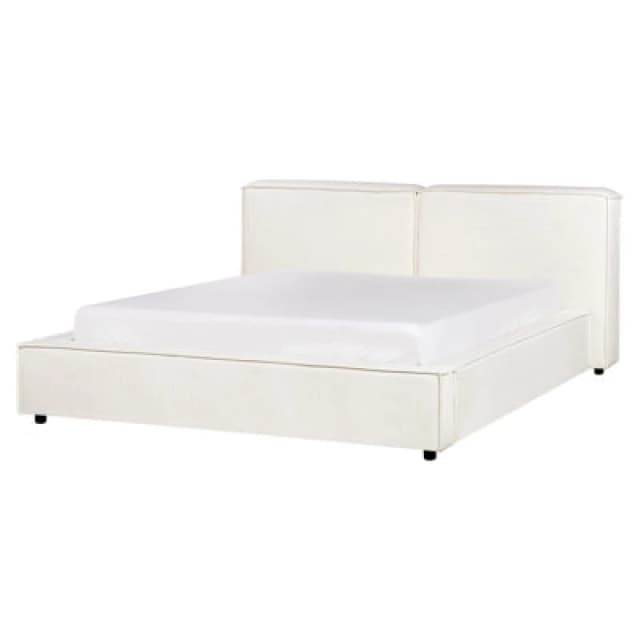 Beliani Bed Fabric Linards 160 X 200 Cm (Eu King Size) Off-White
