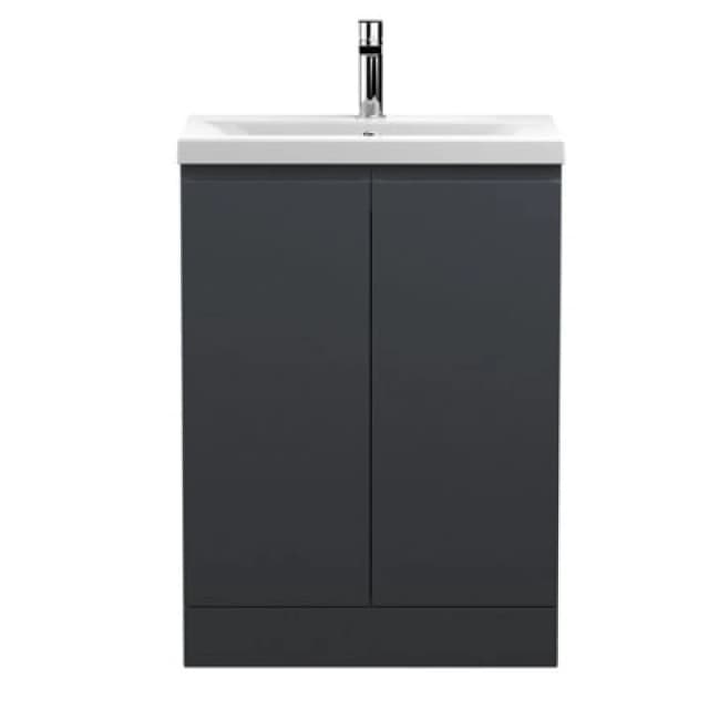 Hudson Reed Urban Floor Standing 2 Soft Close Door Vanity Unit With Mid-Edge Basin, Modern Vanity Unit In Soft Black, 600mm