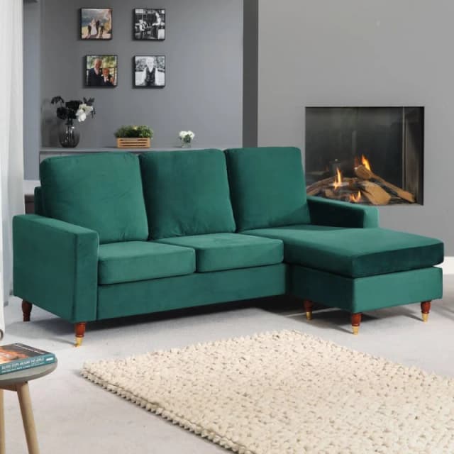 Artemis Home Hendrick Velvet Reversible Corner Sofa in Green Green Unisex