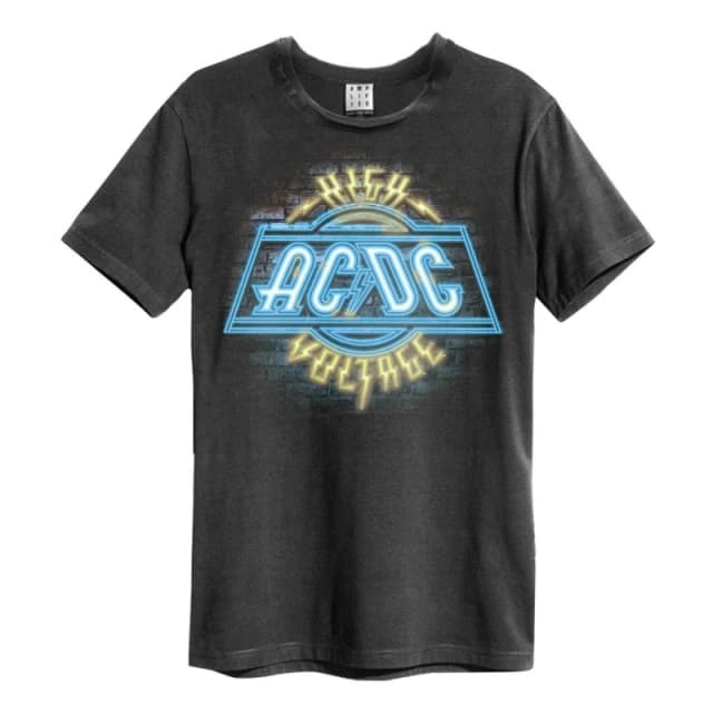 Amplified Amplified Men High Voltage Neon AC DC T-Shirt in Charcoal Size: Small Charcoal S Male 5063470409358