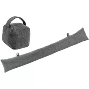 Herringbone Door Stop & Draught Excluder Set - Grey - Nicola Spring