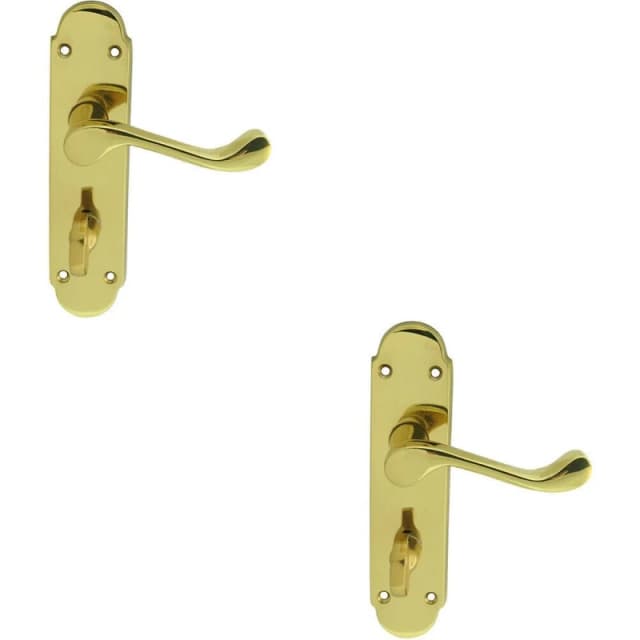 Loops 2x PAIR Victorian Upturned Lever on Bathroom Backplate 170 x 42mm Polished Brass Metallics