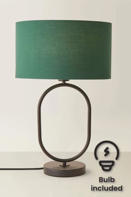 ValueLights ValueLights Antonia Fabric Drum Lamp Shade Matte Black Oval Table Lamp with Bulb in Bottle Green Bottle Green One Size Unisex 505940606696