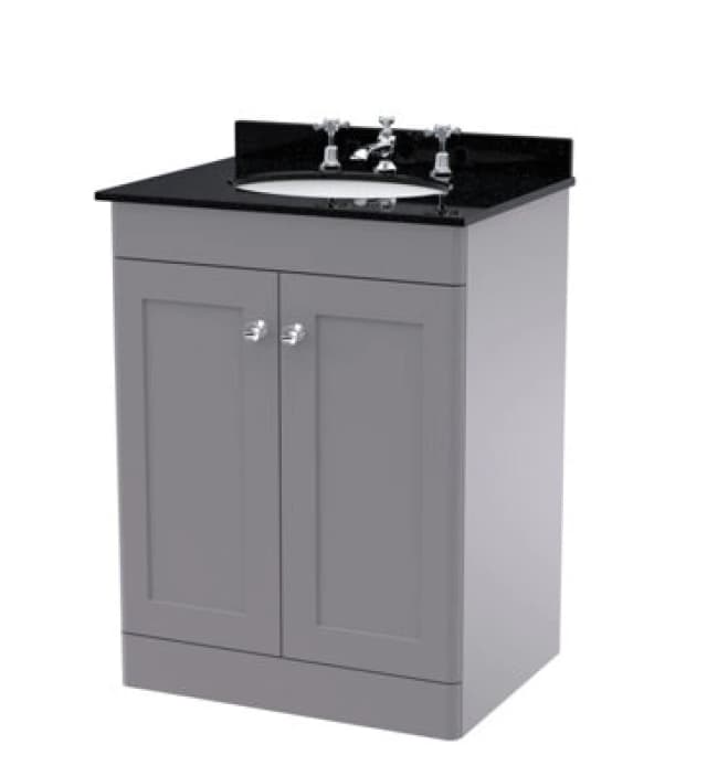 nuie 600mm Floor Standing 2 Door Vanity & Marble Top 3TH - Satin Grey CLC225BR3