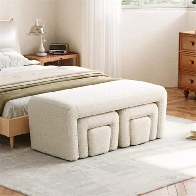 Kabinet UK White Upholstered Teddy Fleece Ottoman Bench Set White unisex One size