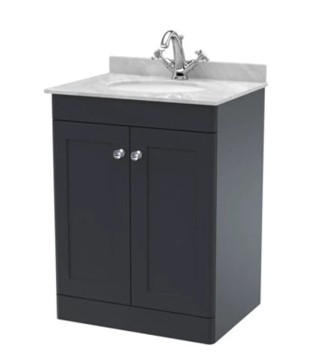 nuie 600mm Floor Standing 2 Door Vanity & Marble Top 1TH - Soft Black CLC1425GR1