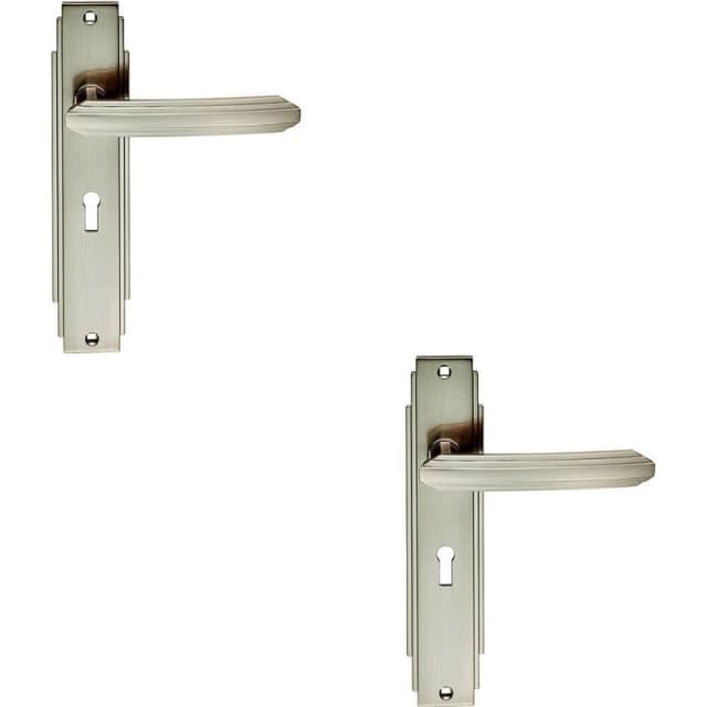 Loops 2x PAIR Line Detailed Handle on Lock Backplate 205 x 45mm Satin Nickel Metallics