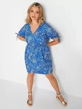 Yours Tie Sleeve Tunic Dress Mixed Ditsy, Blue, Size 16, Women