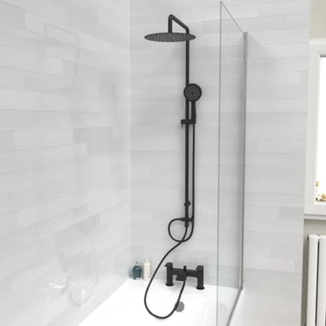 Nes Home Round Shower Riser Rail Kit With Mixer Tap & Handset Matte Black