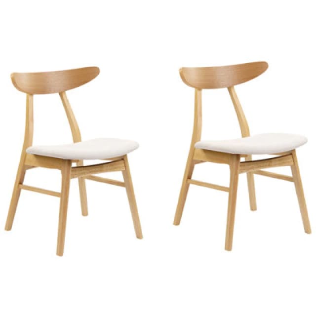 Beliani Set Of 2 Dining Chairs Lynn Wood Light Brown/ Beige