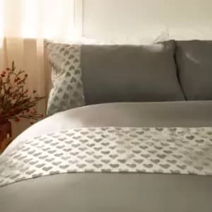 Sienna Embossed Velvet Heart Silver Grey Single Duvet Cover With Pillowcase Bedding Set