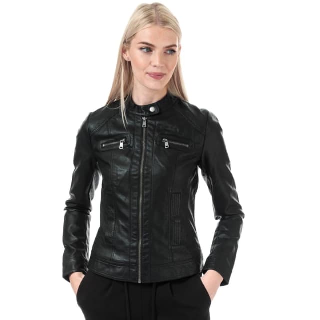 Only Bandit Faux Leather Biker Imitation Leather Jacket Black L Women