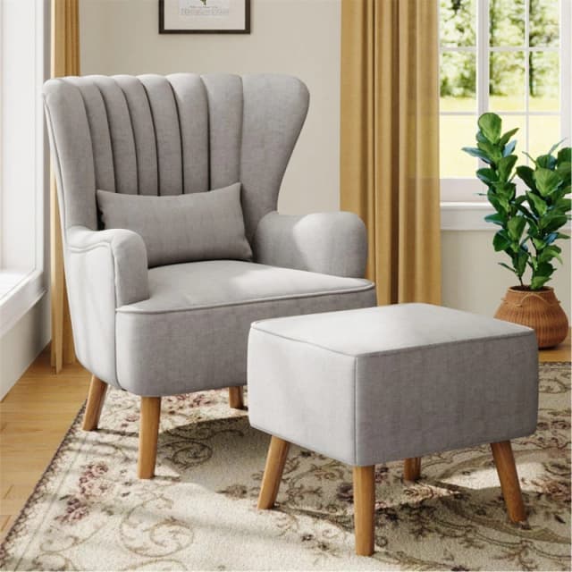 Kabinet UK Contemporary Wing Back Armchair and Ottoman Set Grey unisex One size