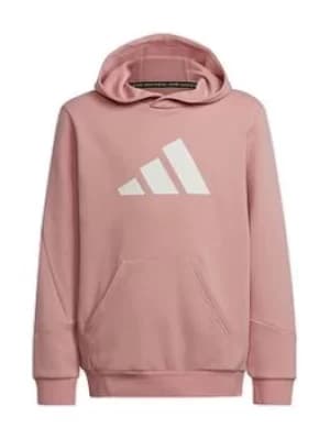 Boys, Adidas Older Kids Unisex 3bar Overhead Hood, Pink/White, Size 11-12 Years