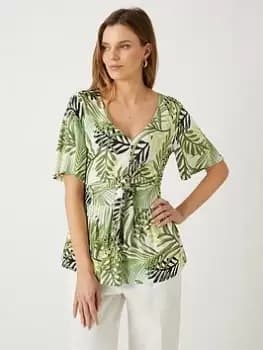 Wallis Tropical Leaf Angel Sleeve Top - Cream, Size L, Women