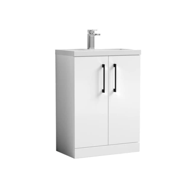 Balterley Bathroom Vanity Basin Unit, Black Handles, 600mm, Gloss White White Unisex
