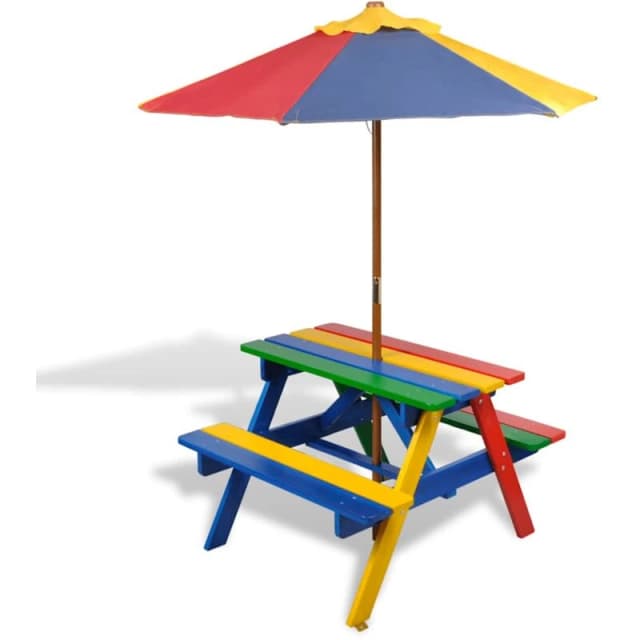 vidaXL Kids Picnic Table & Benches with Parasol Children Garden Picnic Seat