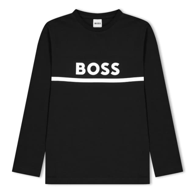 Boss Kids Long-sleeve Large Logo Tee, Iconic Logo Print T-Shirt Black 09B male 10 Yrs