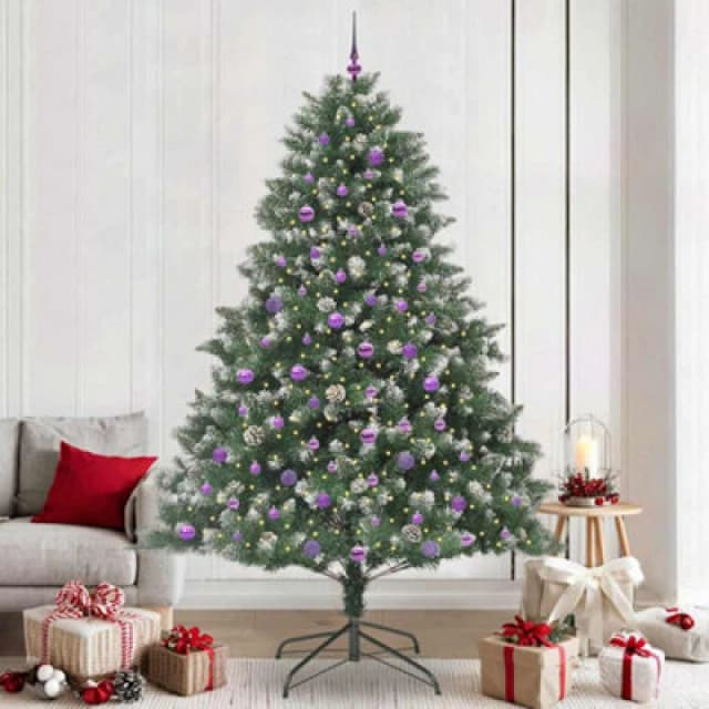 vidaXL Artificial Christmas Tree with Stand, Lilac Balls Green 160 x 160 x 240 cm, Green 3395263