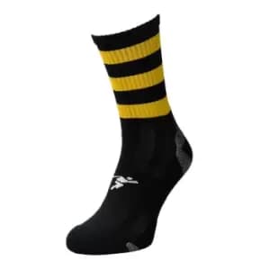 Precision Childrens/Kids Pro Hooped Football Socks (12 UK Child-2 UK) (Black/Amber Glow)