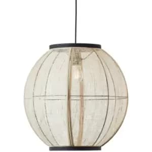 Endon Zaire Single Pendant Ceiling Lamp, Natural Linen, Matt Black