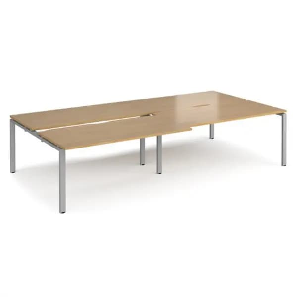 Adapt Bench Desk 4 Person Rectangular Desks 3200mm With Sliding Tops Oak Tops With Silver Frames 1600mm Depth Adapt Oak STE3216-S-O