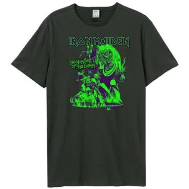 Amplified Amplified Men The Number Of The Beast Iron Maiden T-Shirt in Charcoal Size: X-Small Charcoal XS Male 5063470958603