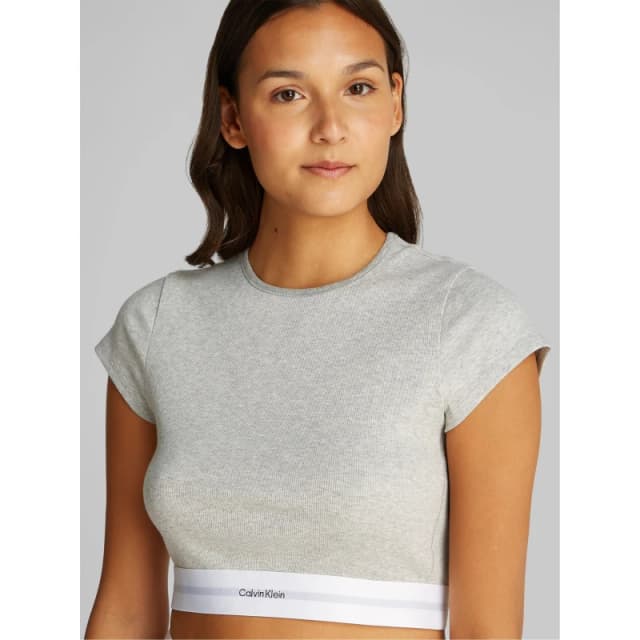 Calvin Klein COTTON STRETCH RIB CROP T-SHIRT Grey Heather female 12 (M)
