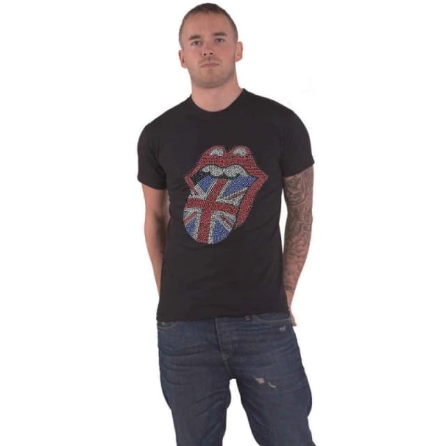 The Rolling Stones Mens Classic Embellished T-Shirt in Black Size: XL Black Male XL